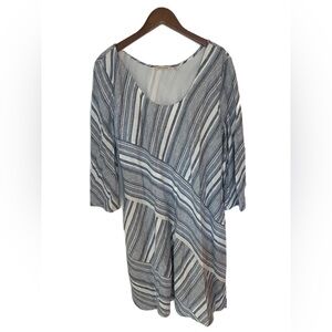 Soft Surroundings Linen Blend Dress Women’s Size XL Geometric Stripe Long Sleeve